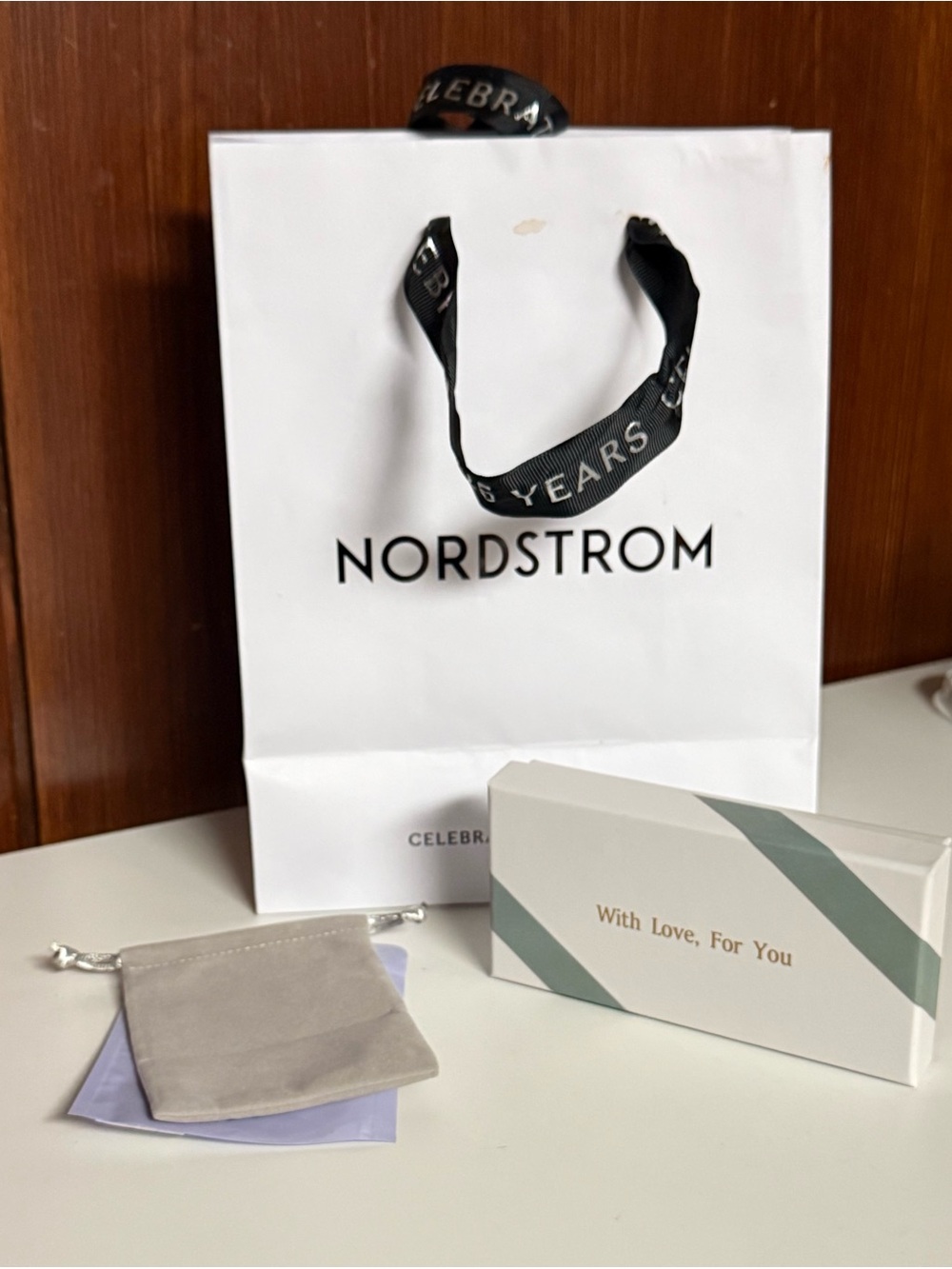 Nordstrom gift bag with jewelry box and pouch